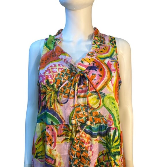 True Destinations Colorful Sleeveless Tropical Fruit Print Dress Size M EUC - Picture 3 of 5